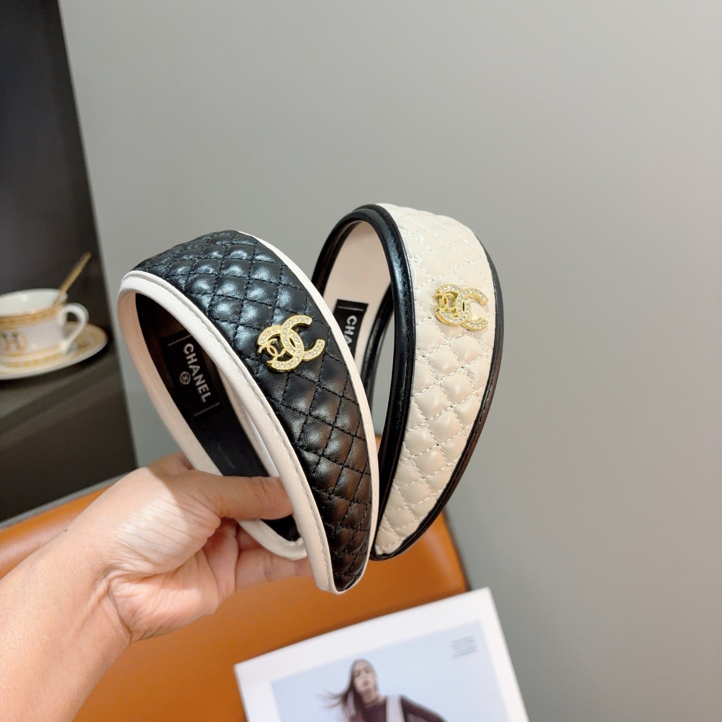 Chanel Headband with Logo White in Leather 204858