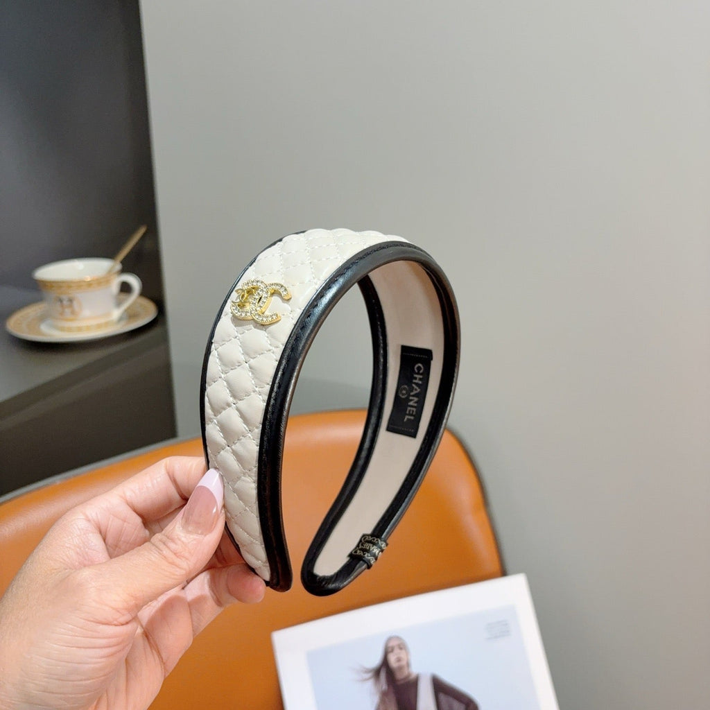 Chanel Headband with Logo White in Leather 204858