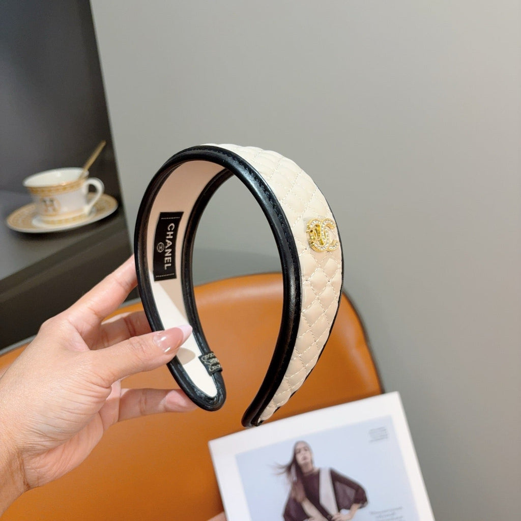Chanel Headband with Logo White in Leather 204858