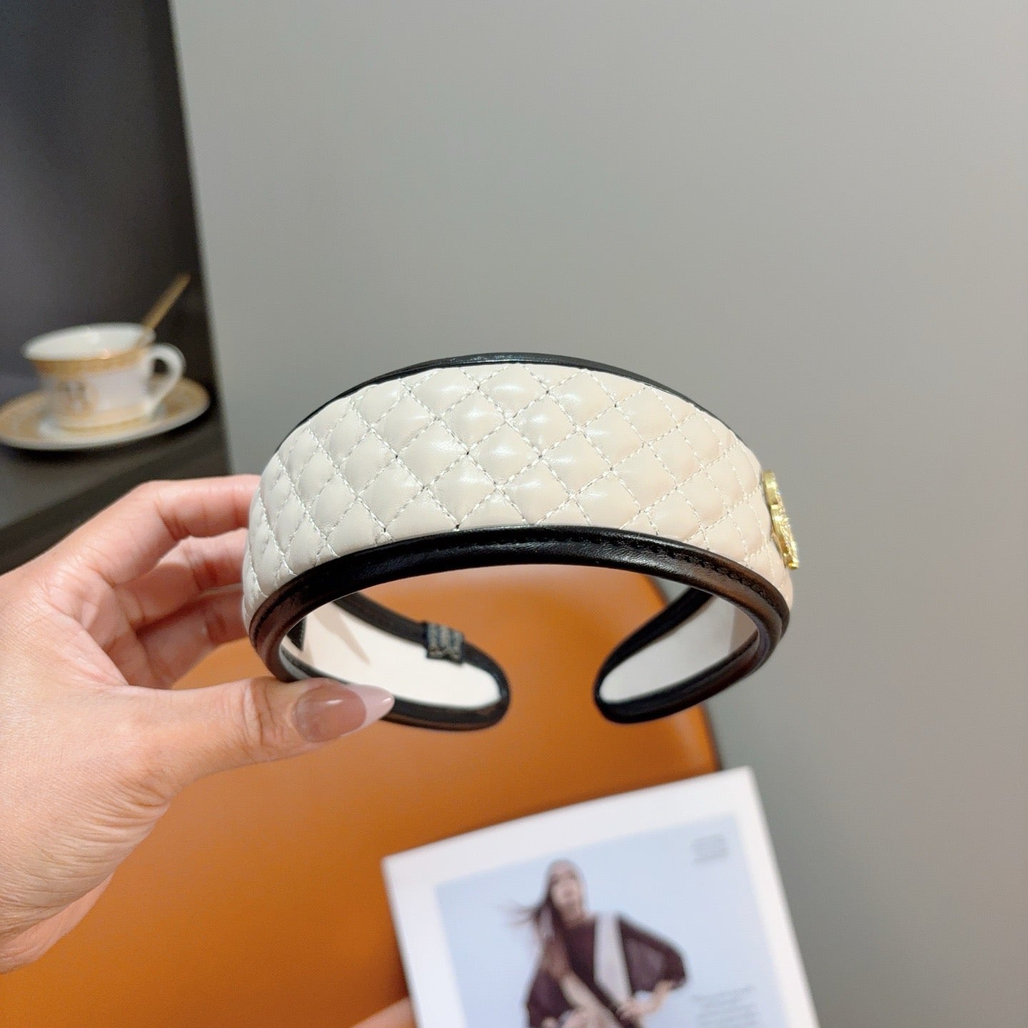 Chanel Headband with Logo White in Leather 204858