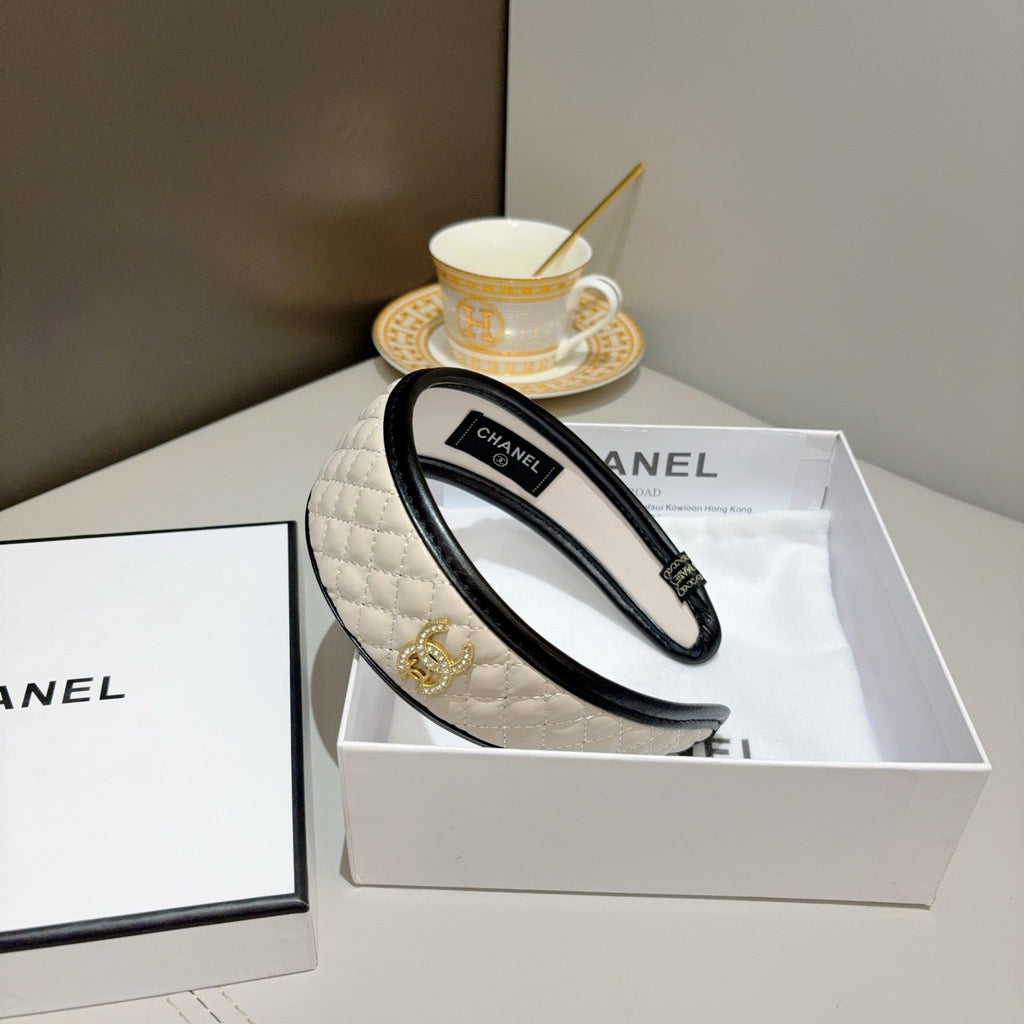 Chanel Headband with Logo White in Leather 204858