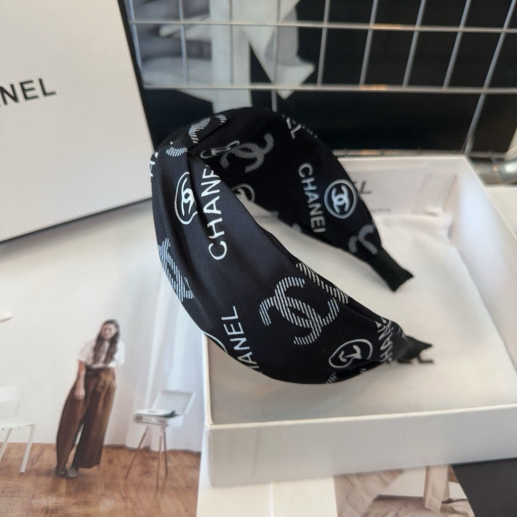 BLACK MONOGRAM FABRIC HAIRBAND 414446