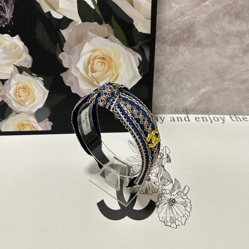 NAVY BLUE MIX LIGHT YELLOW FABRIC HEADBAND 168585